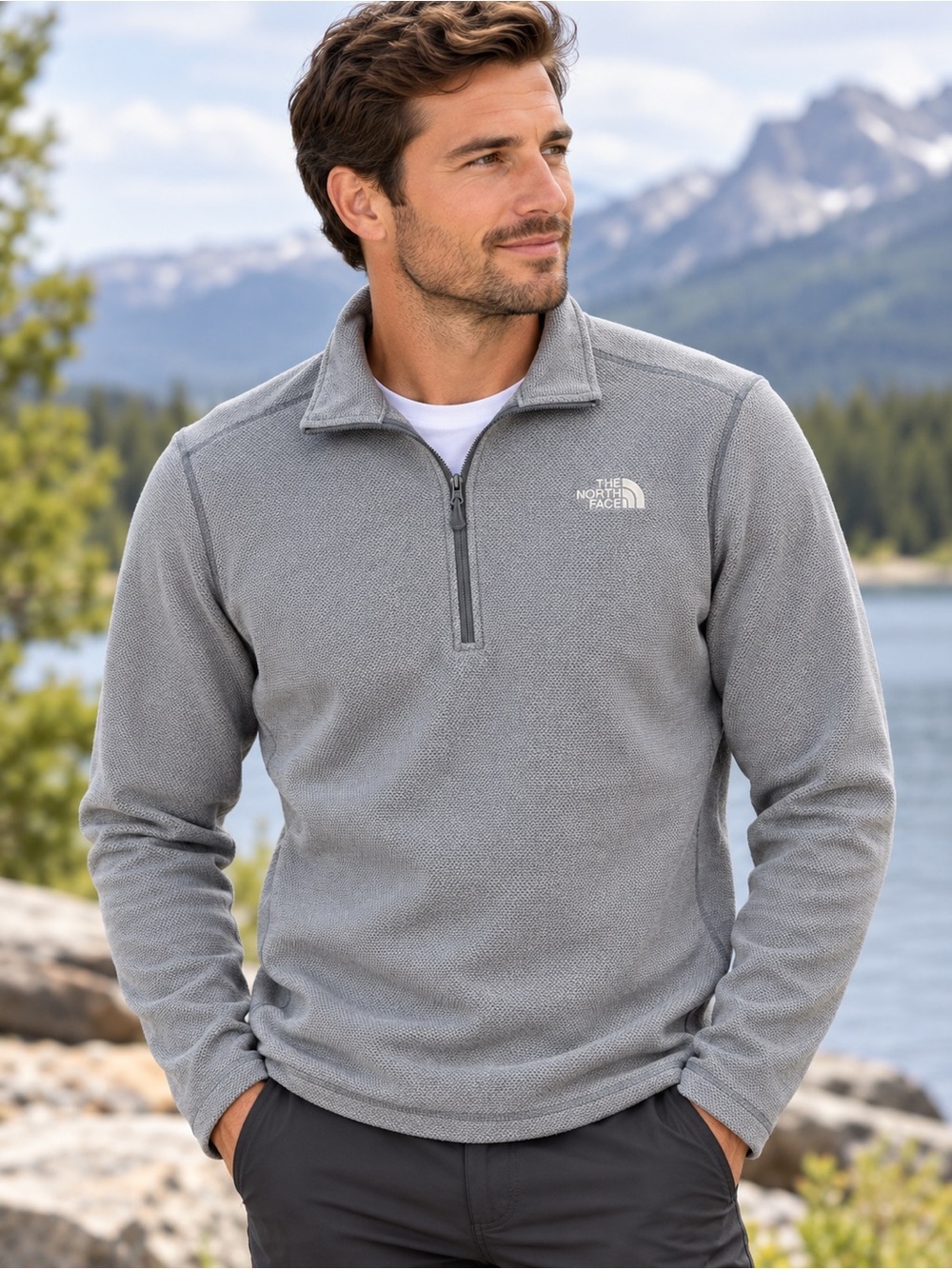 The North Face Men's Light Gray Half-Zip Performance Pullover